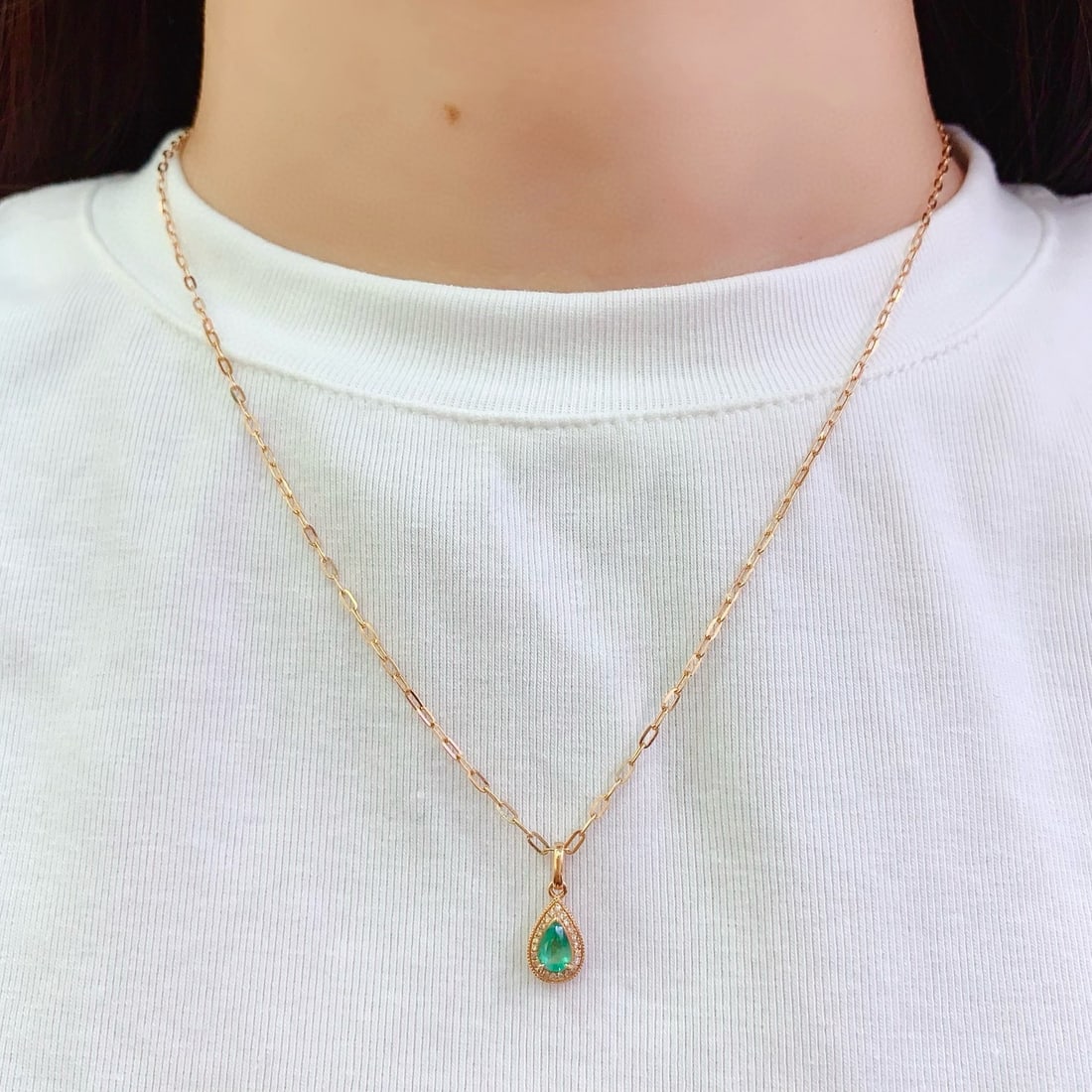 14k Gold 0.4 Ct Natural Emerald & Diamond Pendant( Without Chain ) - 6