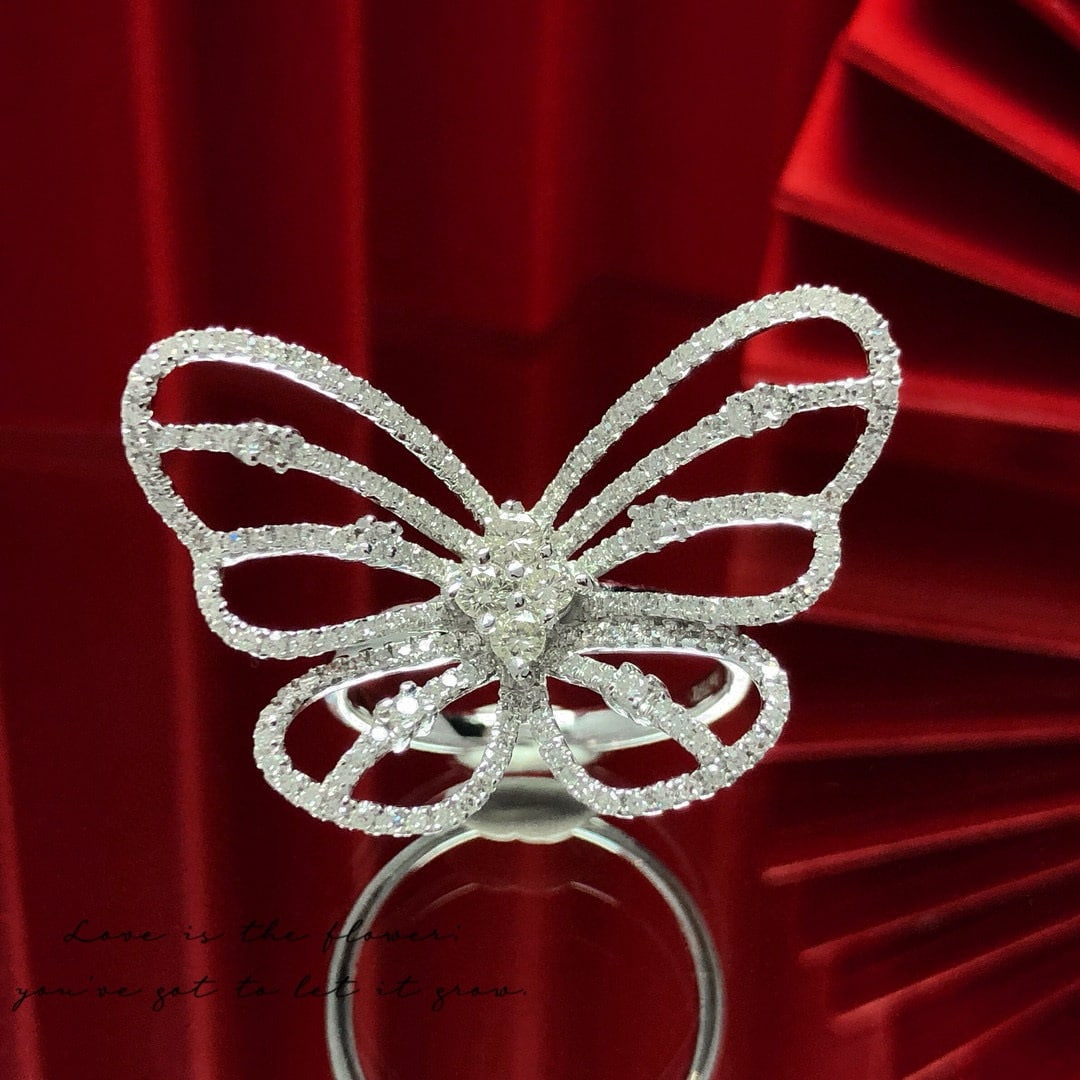 14k Gold 0.85 Ct Natural H Diamond & Butterfly Ring: Ref:231002001 // gold content:14k gold // ring size:7. 25us // // main gemstone:diamond // shape:round // carat weight:0. 85ct // clarity grade:vs-si // color:h // treatment:natural // cut grade:g //