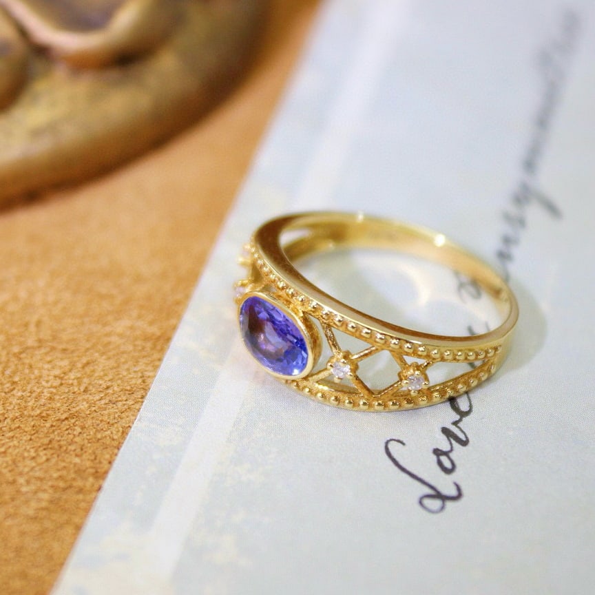 14k Gold 1.13 Ct Natural Tanzanite & Diamond Ring - 2