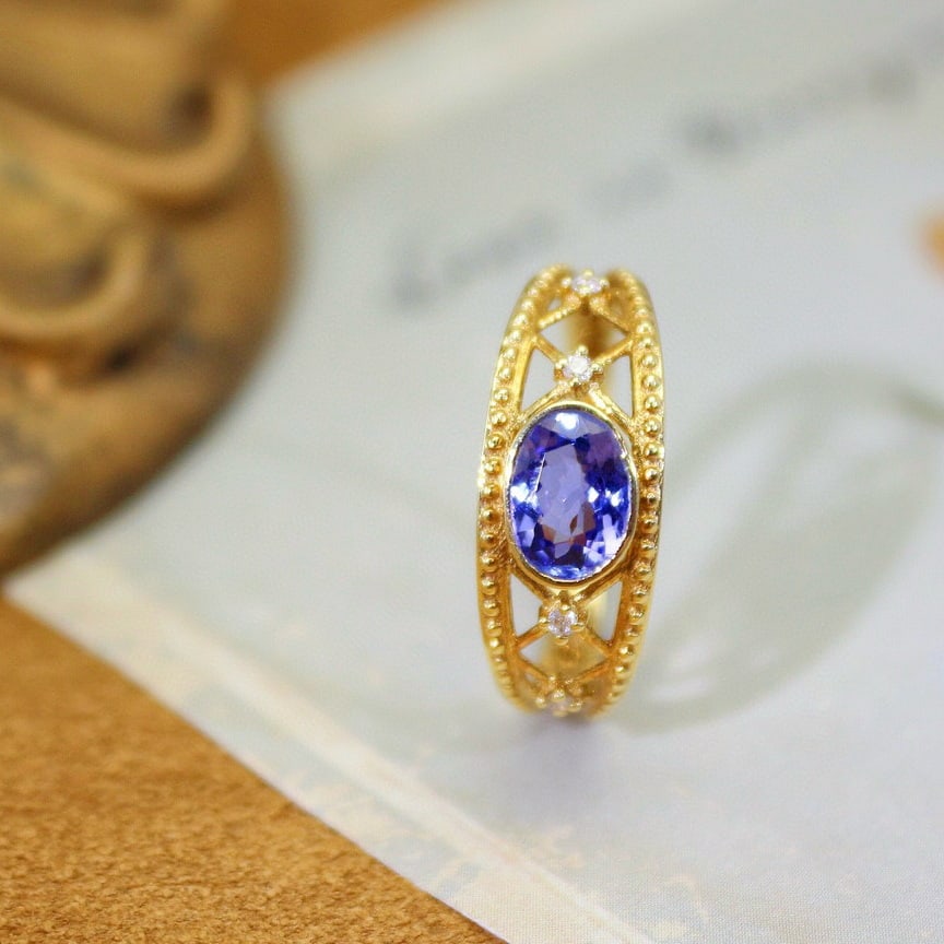 14k Gold 1.13 Ct Natural Tanzanite & Diamond Ring - 6
