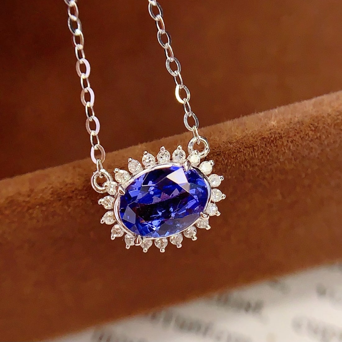 14k Gold 1.3 Ct Natural Tanzanite & Diamond Necklace - 2