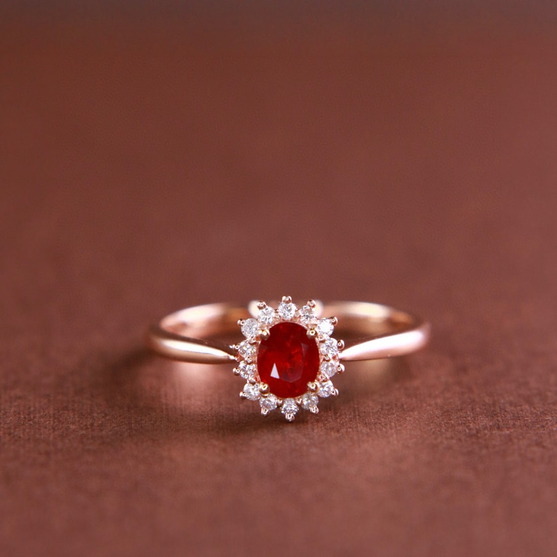 14k Gold 0.53 Ctw Natural Ruby & Diamond Ring: Ref:231002021 // gold content:14k gold // ring size:7. 25us // // main gemstone:ruby // shape:oval // carat weight:0. 42ct // color:pigeonblood red // treatment:natural // // adjacent gemstone 2 :