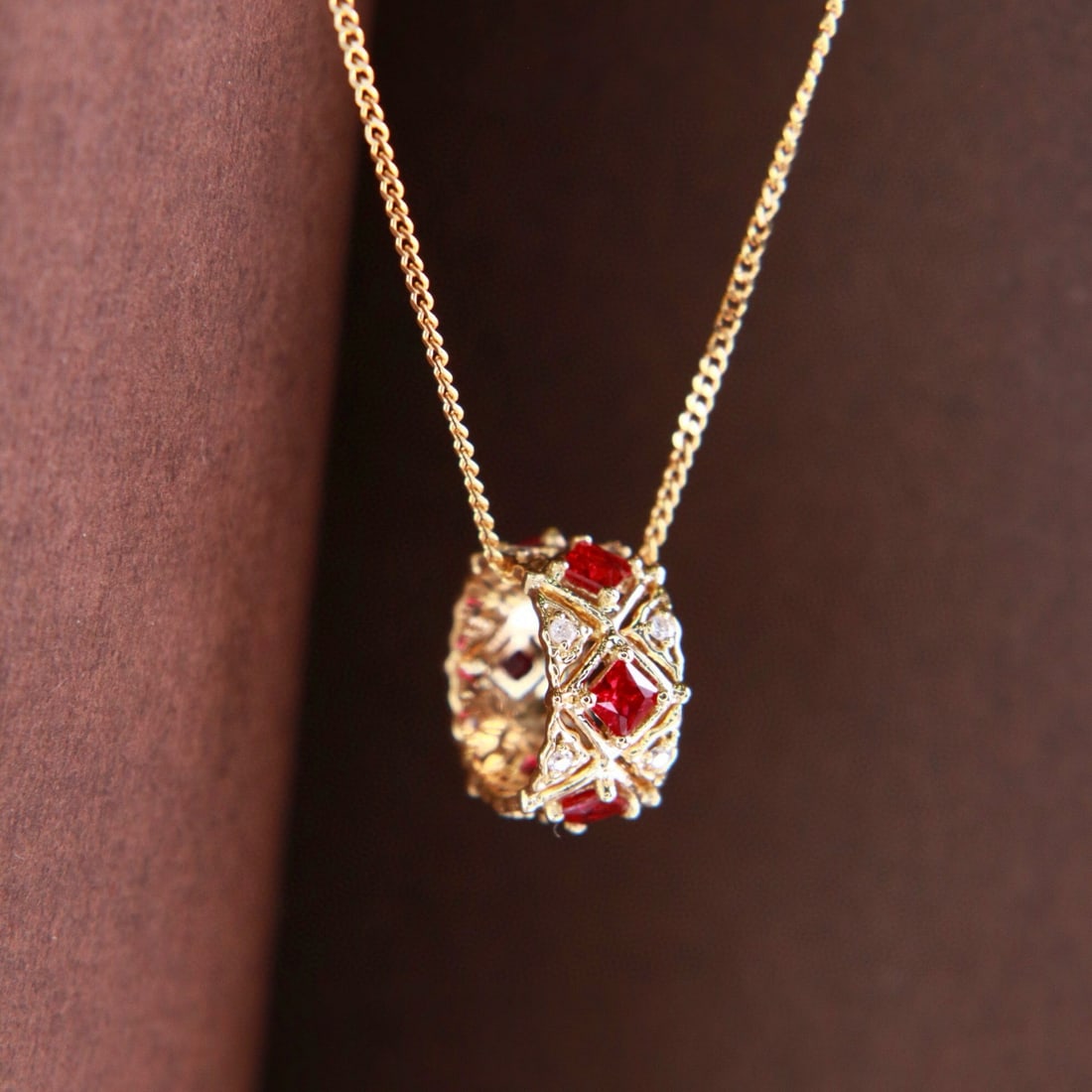14k Gold 0.41 Ctw Natural Ruby & Diamond Pendant( Without Chain ) - 2