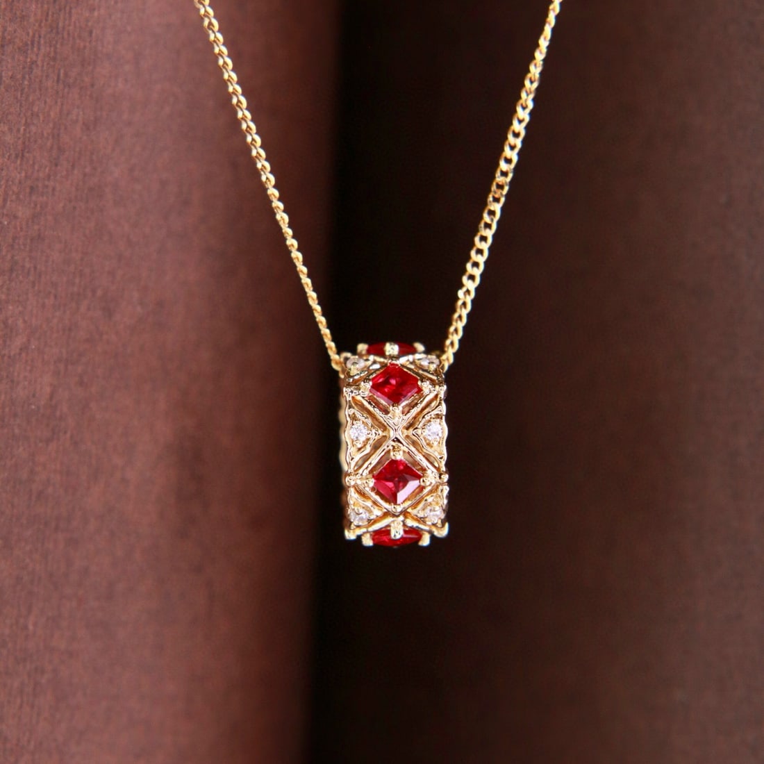 14k Gold 0.41 Ctw Natural Ruby & Diamond Pendant( Without Chain ) - 3
