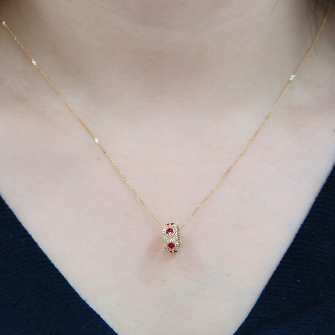 14k Gold 0.41 Ctw Natural Ruby & Diamond Pendant( Without Chain ) - 4