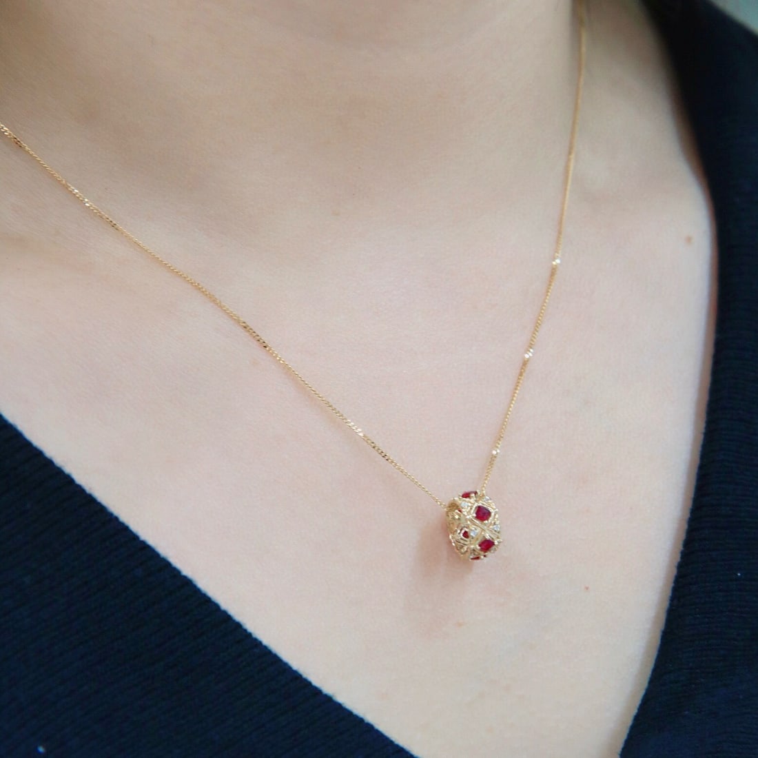 14k Gold 0.41 Ctw Natural Ruby & Diamond Pendant( Without Chain ) - 5