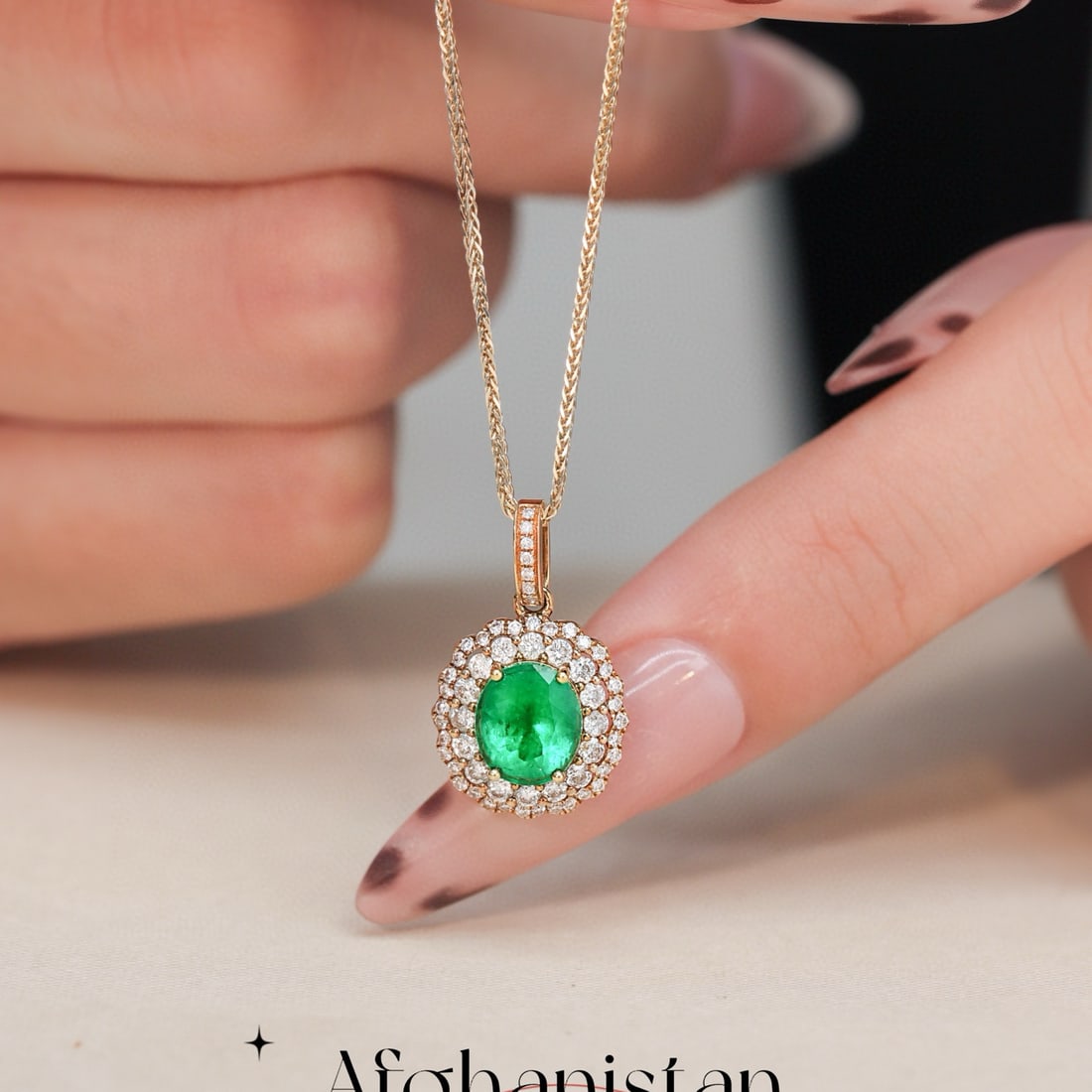 14k Gold 1.70 Ctw Vivid Green Natural Emerald & Diamond Pendant( Without Chain ): Ref:231002030 // gold content:14k gold // main gemstone:emerald // shape:oval // carat weight:1. 26ct // color:vivid green // treatment:natural // // adjacent gemstone 2 : diamond // shape:round //