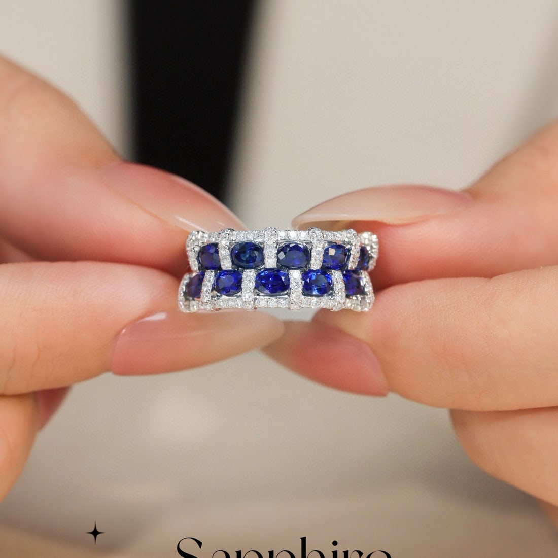 14k Gold 2.43 Ctw Natural Sapphire & Diamond Ring: Ref:231002031 // gold content:14k gold // ring size:7. 25us // // main gemstone:sapphire // shape:oval // carat weight:1. 99ct // color:royal blue // treatment:natural // // adjacent gemstone 2 :