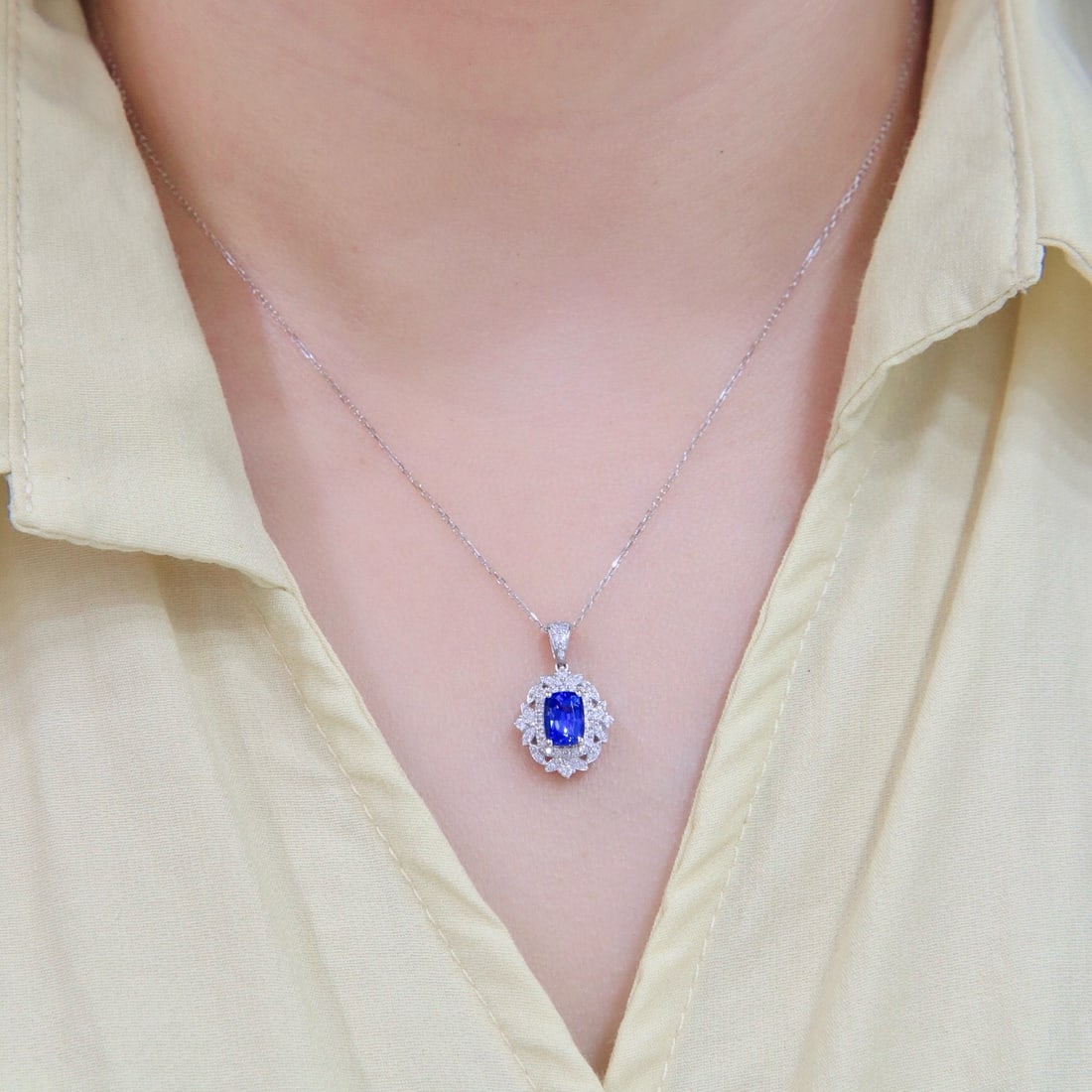 14k Gold 1.44 Ctw Natural Sapphire & Diamond Pendant( Without Chain ) - 2