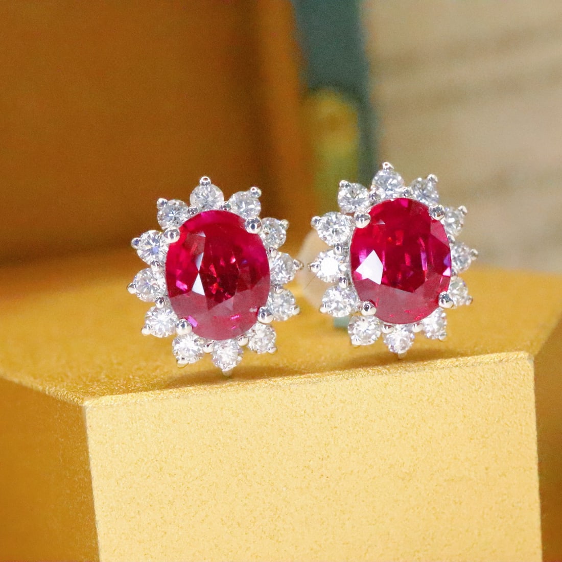 14k Gold 1.46 Ctw Natural Ruby & Diamond Earrings - 2