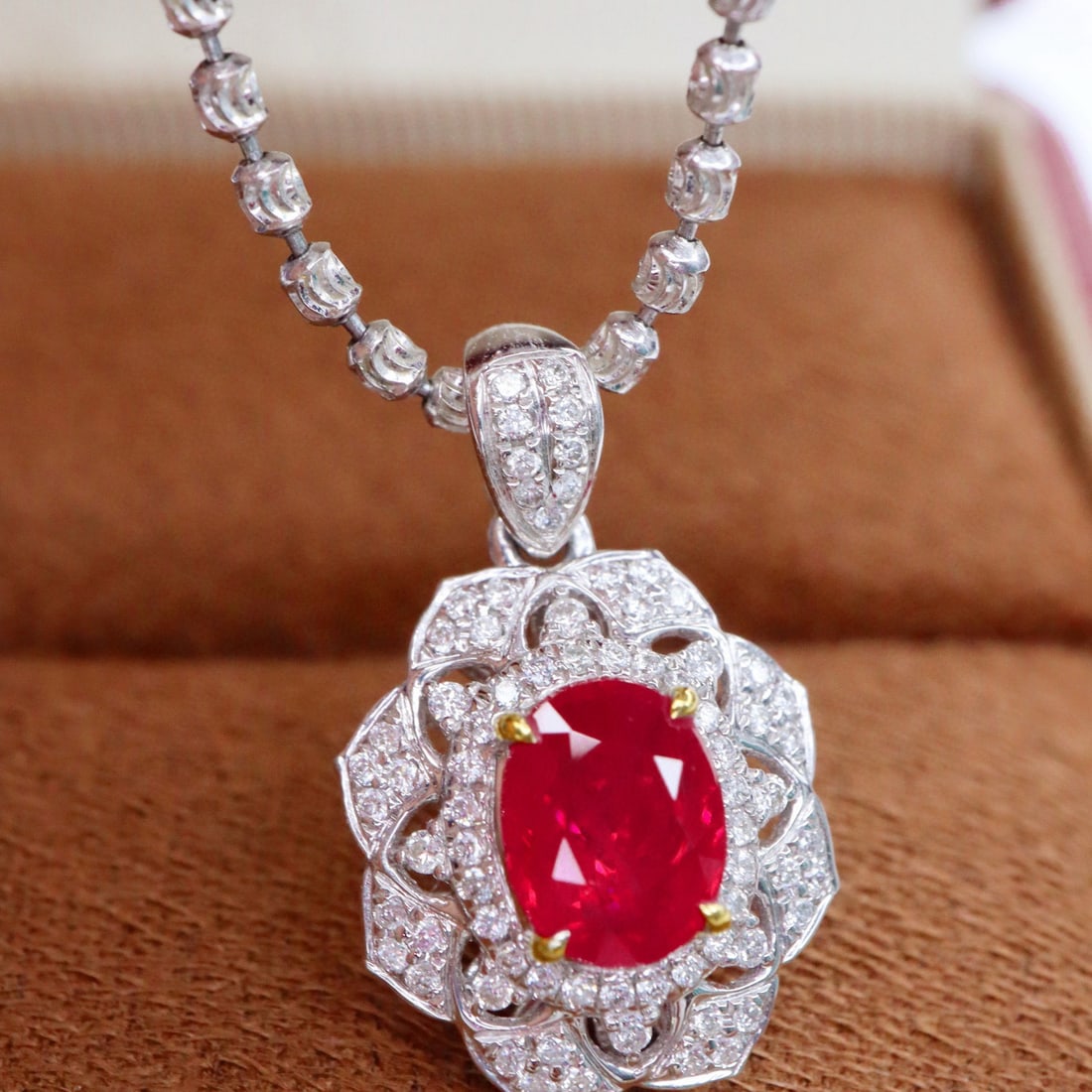 14k Gold 1.46 Ctw Natural Ruby & Diamond Pendant( Without Chain ) - 2