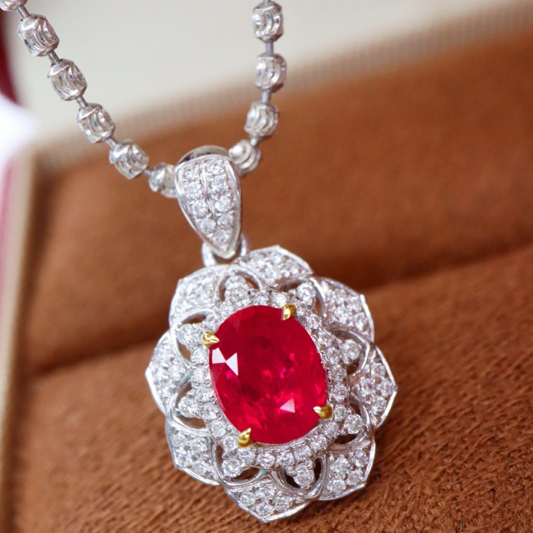 14k Gold 1.46 Ctw Natural Ruby & Diamond Pendant( Without Chain ) - 3