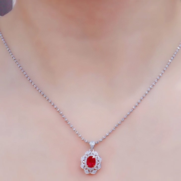 14k Gold 1.46 Ctw Natural Ruby & Diamond Pendant( Without Chain ) - 4