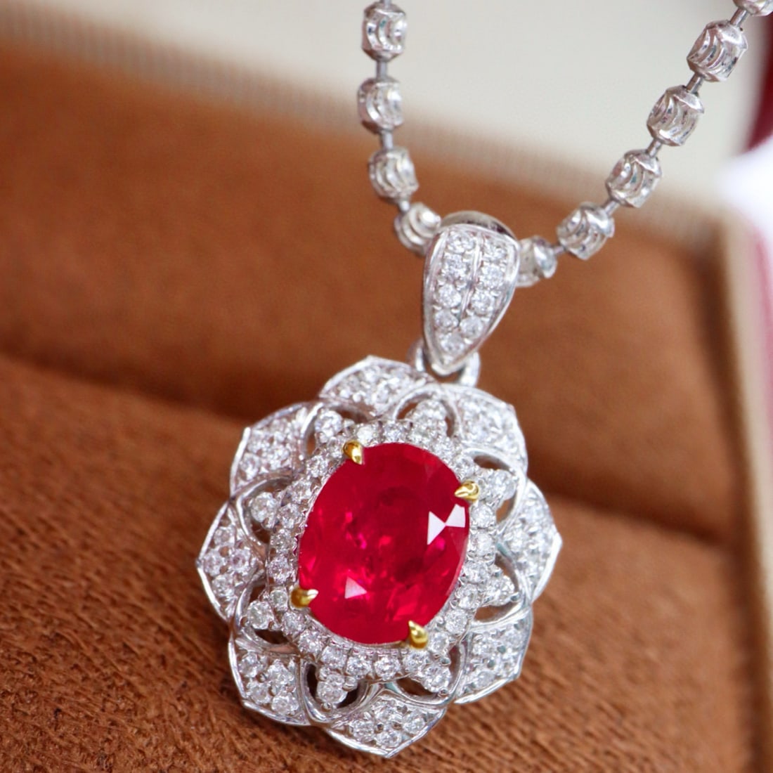 14k Gold 1.46 Ctw Natural Ruby & Diamond Pendant( Without Chain ) - 5