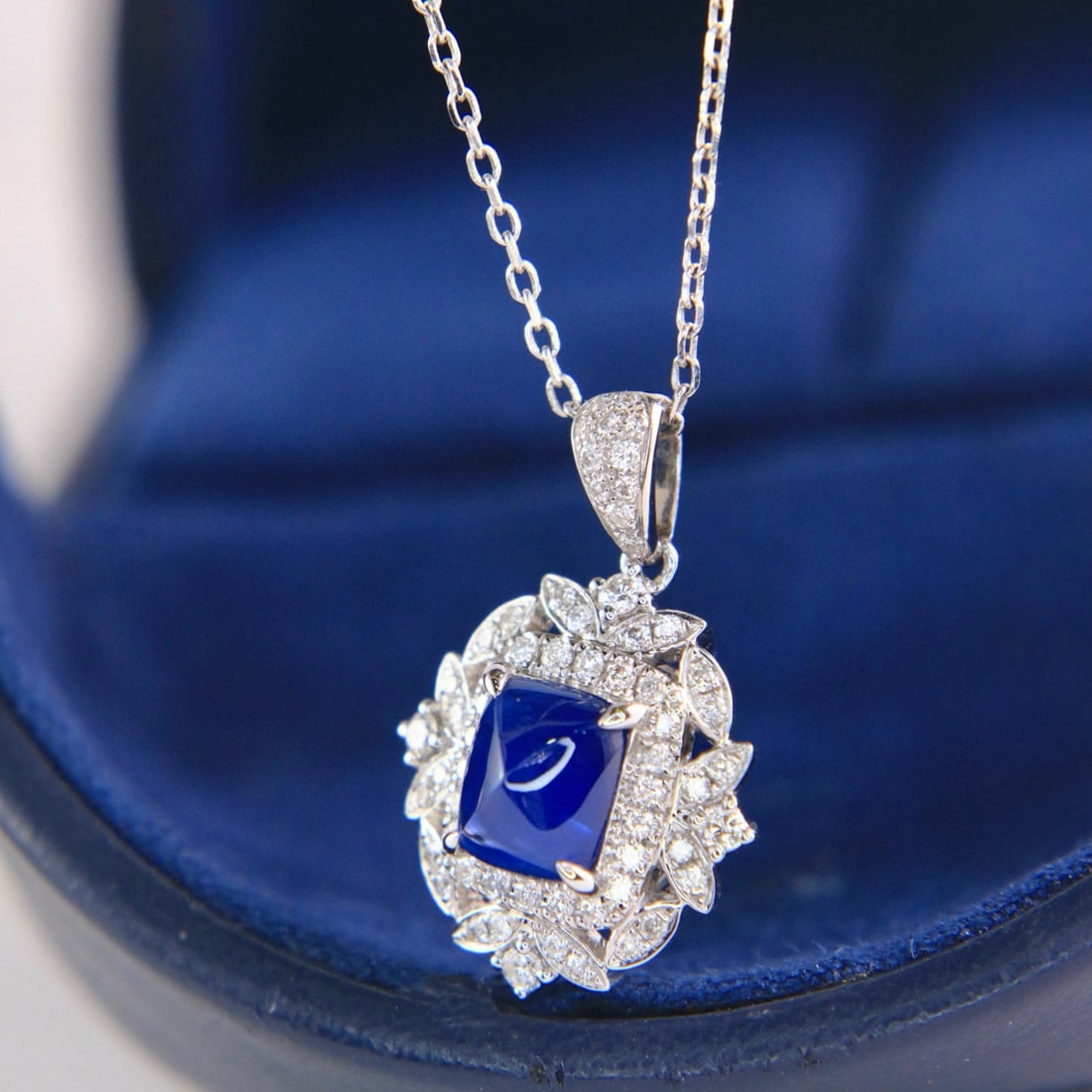 14k Gold 2.17 Ctw Natural Sapphire & Diamond Pendant( Without Chain ) - 2