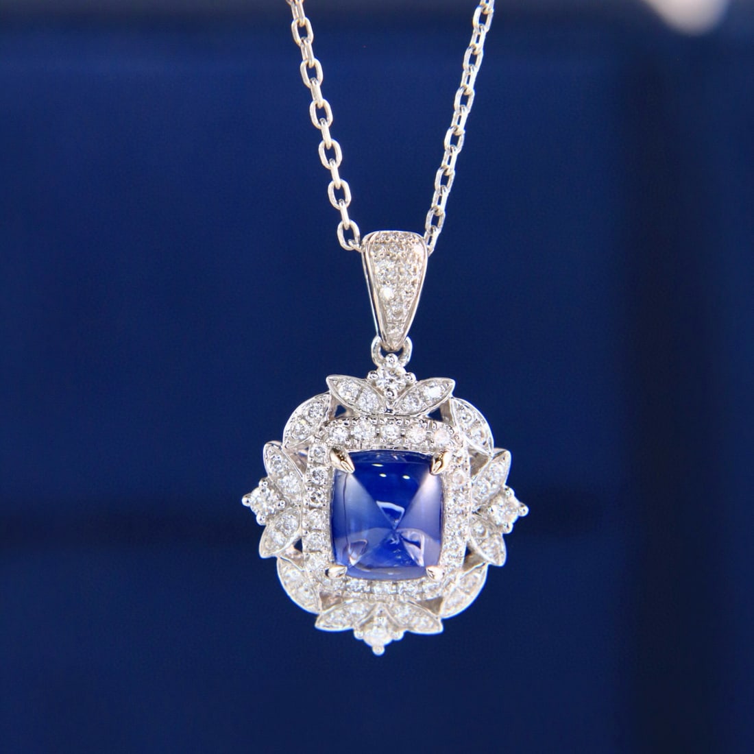14k Gold 2.17 Ctw Natural Sapphire & Diamond Pendant( Without Chain ) - 4