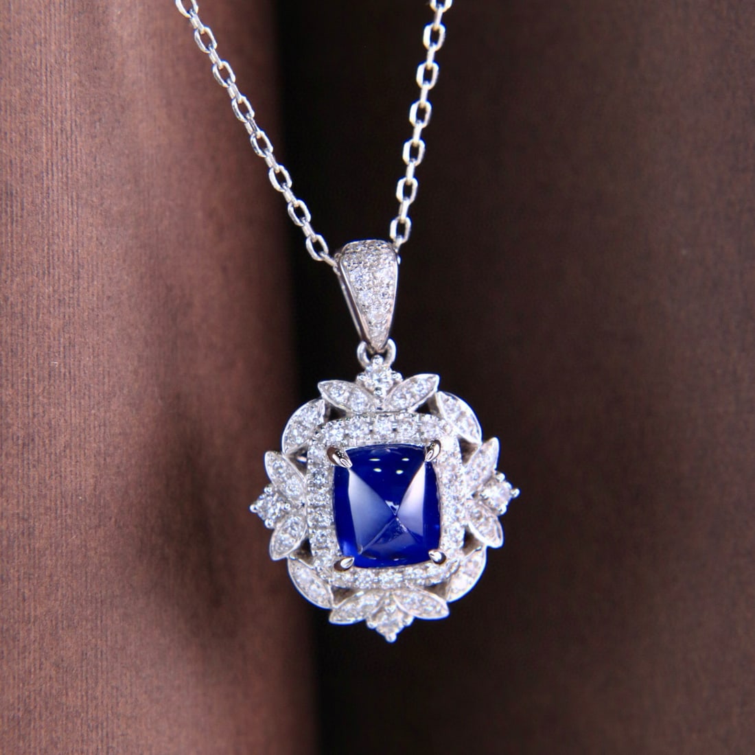14k Gold 2.17 Ctw Natural Sapphire & Diamond Pendant( Without Chain ) - 5