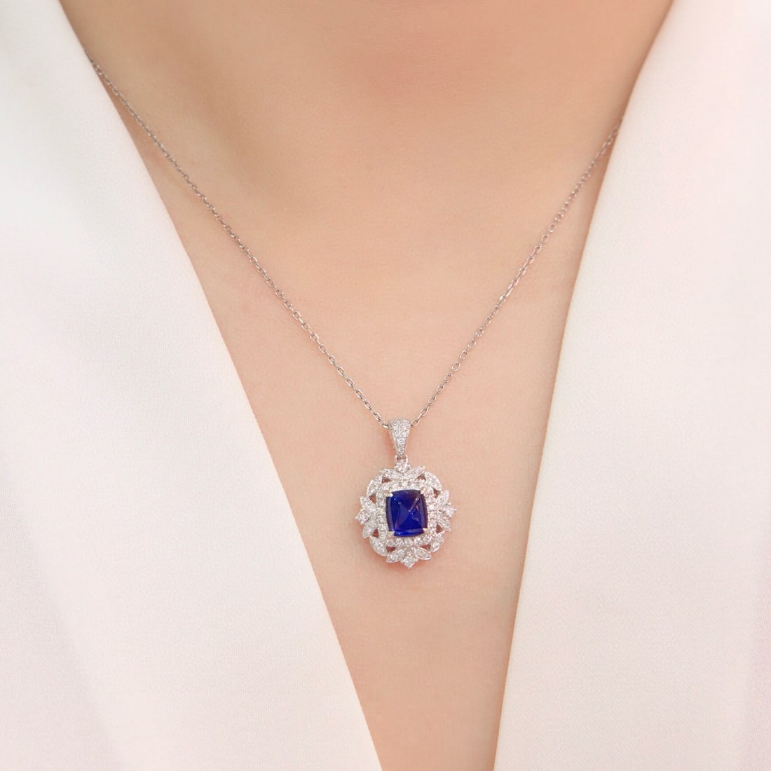 14k Gold 2.17 Ctw Natural Sapphire & Diamond Pendant( Without Chain ) - 8