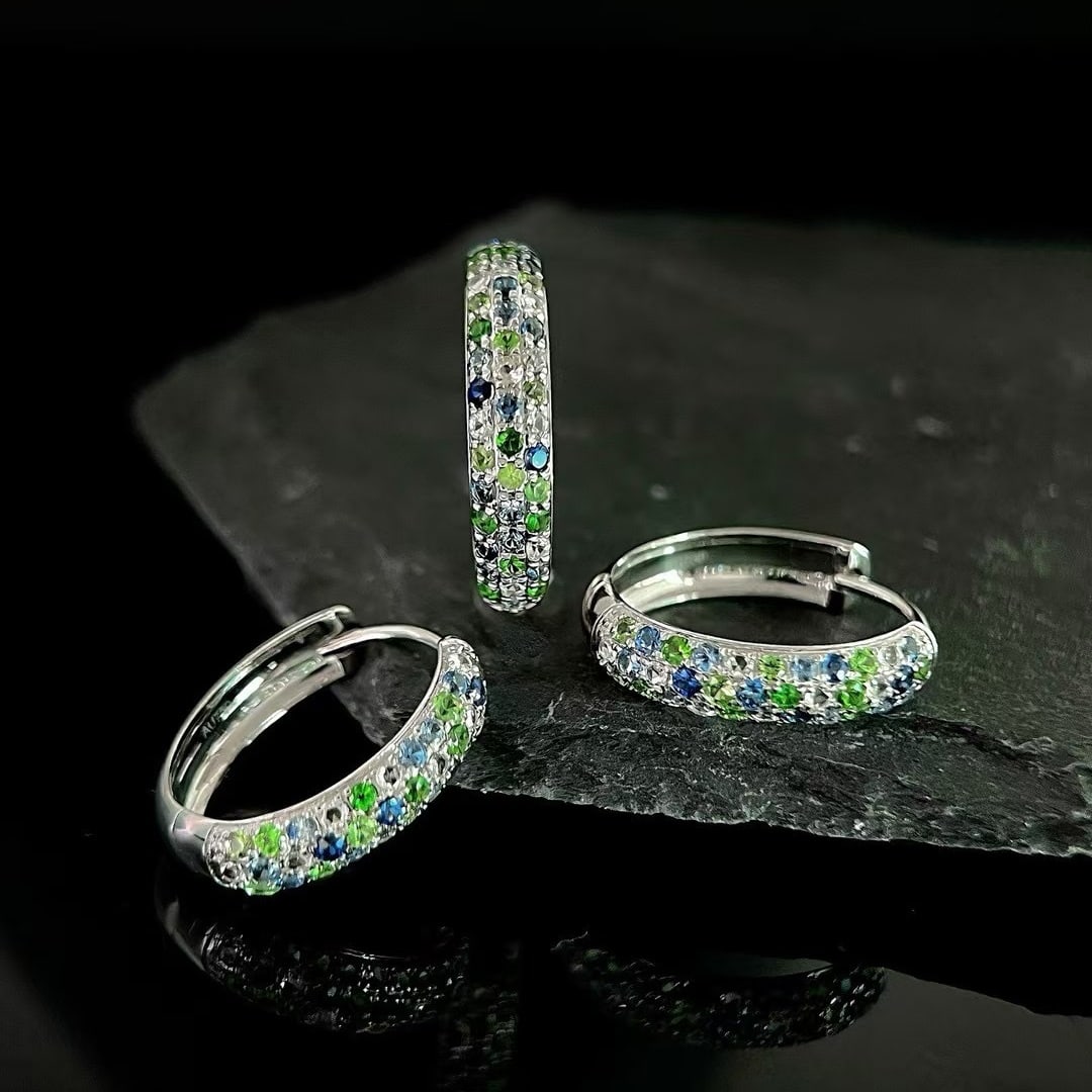 14k Gold 1.98 Ctw Natural Sapphire & Sapphire Jewelry Set: Ref:231002098 // gold content:14k gold // ring size:7. 25us // // ring // main gemstone:sapphire & tsavorite // shape:round // carat weight:0. 78ct // color:color // treatment:natural // cut grade:g