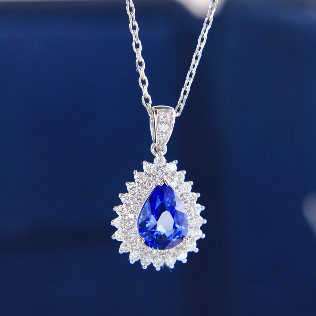 14k Gold 1.76 Ctw Natural Sapphire & Diamond Pendant( Without Chain ) - 2