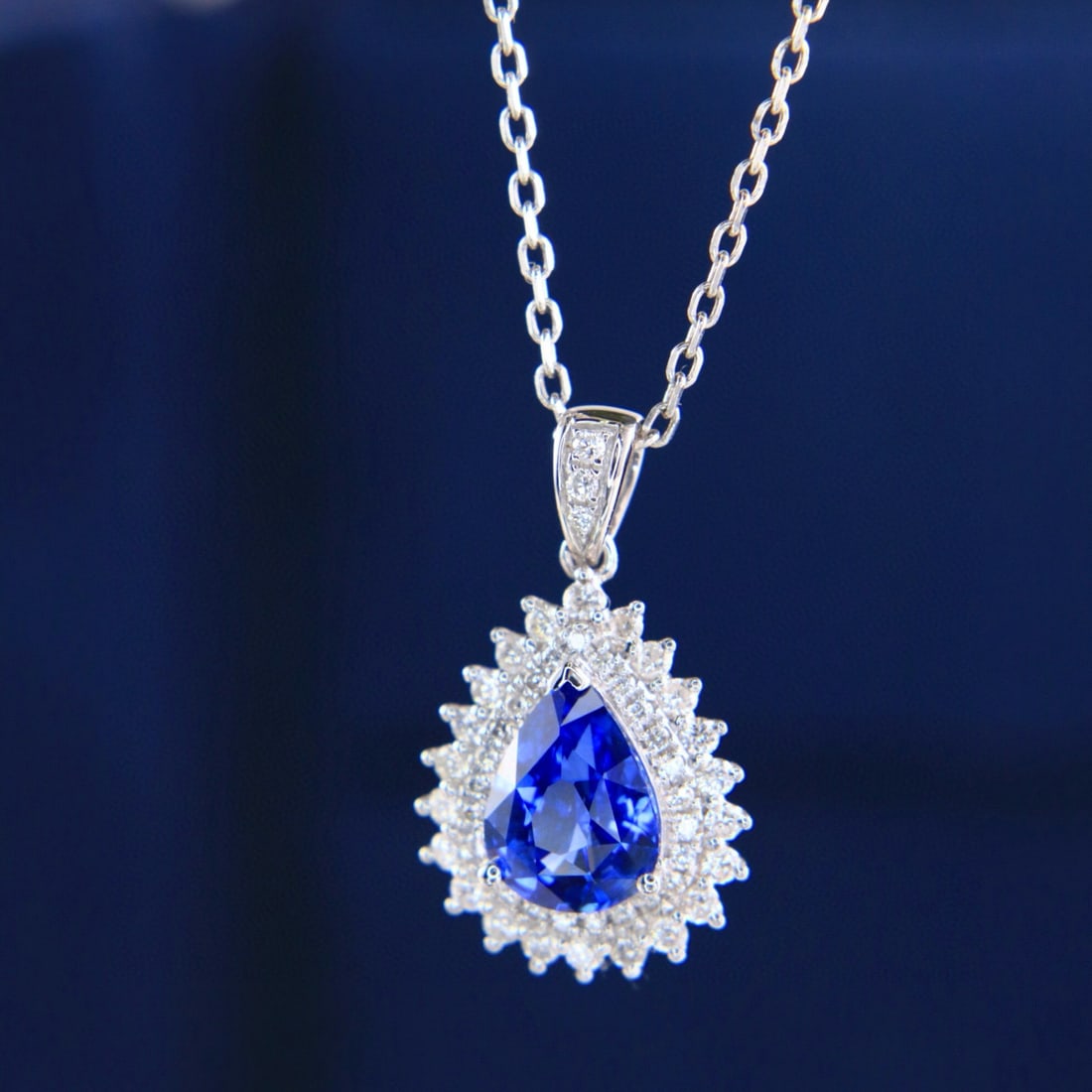 14k Gold 1.76 Ctw Natural Sapphire & Diamond Pendant( Without Chain ) - 3