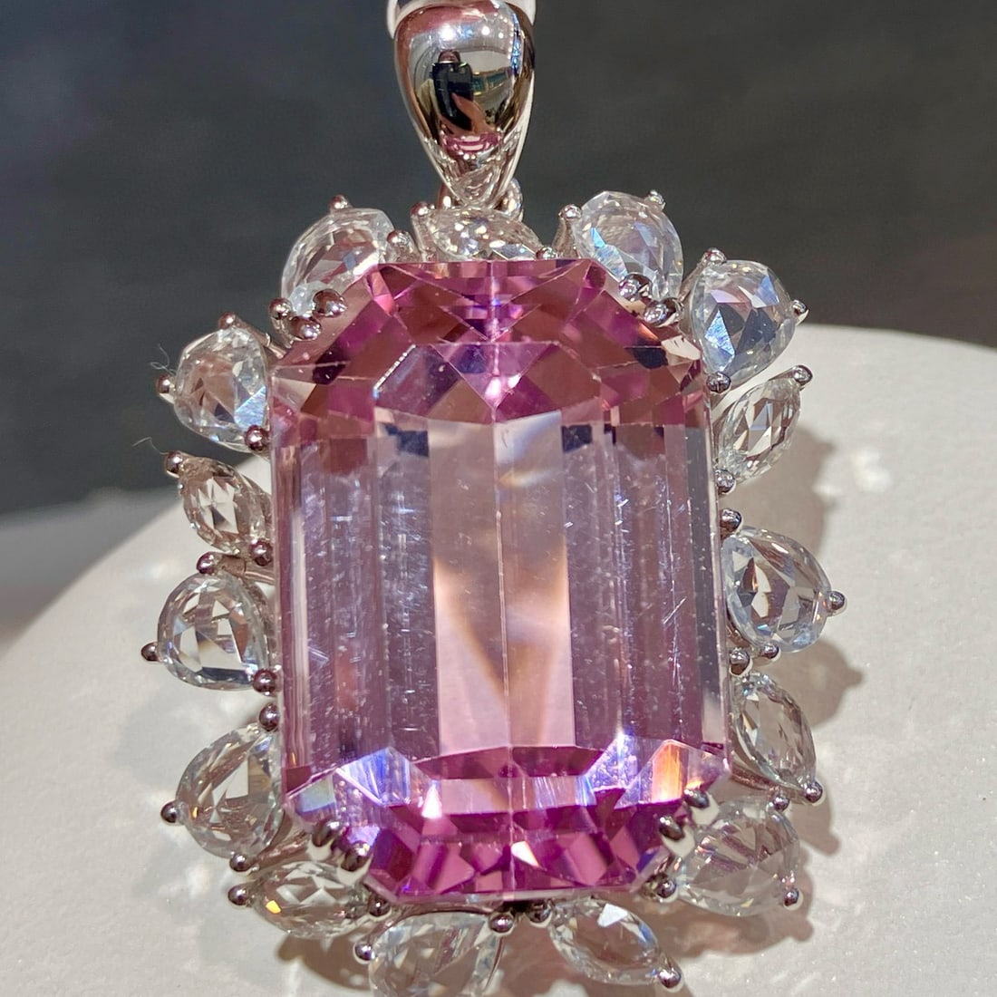 14k Gold 38.56 Ctw Natural Kunzite & Sapphire Pendant( Without Chain ) - 2