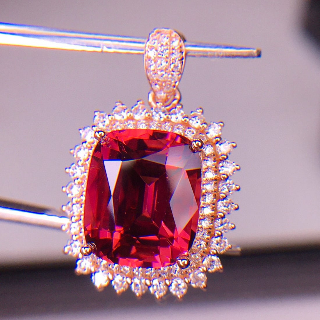 14k Gold 4.6 Ct Natural Tourmaline & Diamond Pendant( Without Chain ) - 2