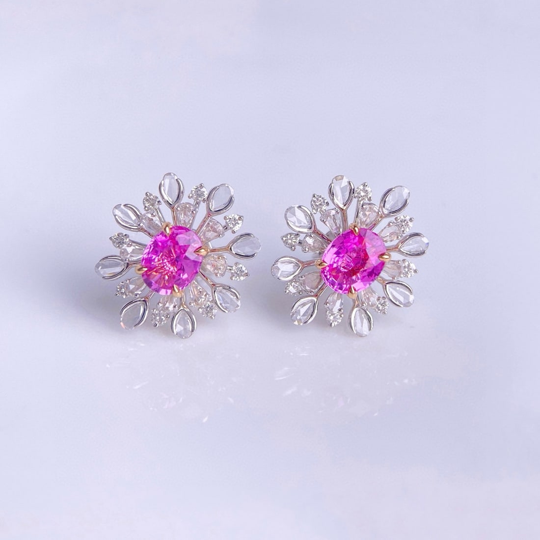 14k Gold 3.05 Ctw Natural Sapphire & Diamond Earrings: Ref:231002129 // gold content:14k gold // main gemstone:sapphire // shape:oval // carat weight:2. 11ct // color:pink // treatment:natural // // adjacent gemstone 2 : diamond // shape:multiply //