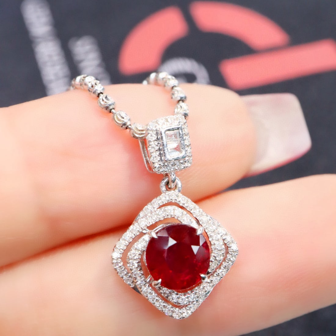 14k Gold 1.61 Ctw Natural Ruby & Diamond Pendant( Without Chain ) - 2
