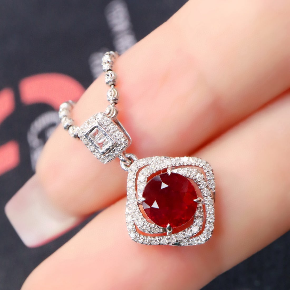 14k Gold 1.61 Ctw Natural Ruby & Diamond Pendant( Without Chain ) - 3