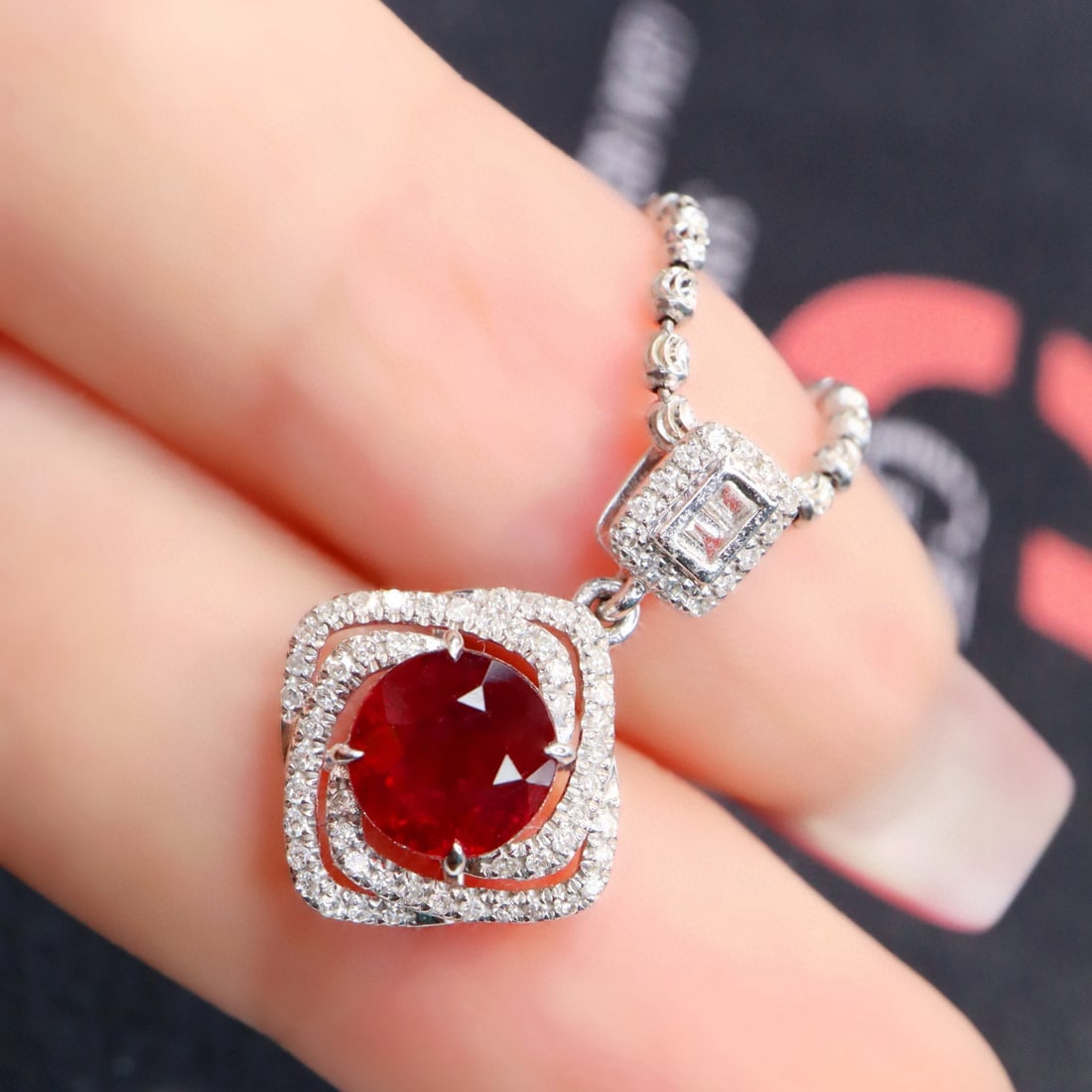 14k Gold 1.61 Ctw Natural Ruby & Diamond Pendant( Without Chain ) - 5