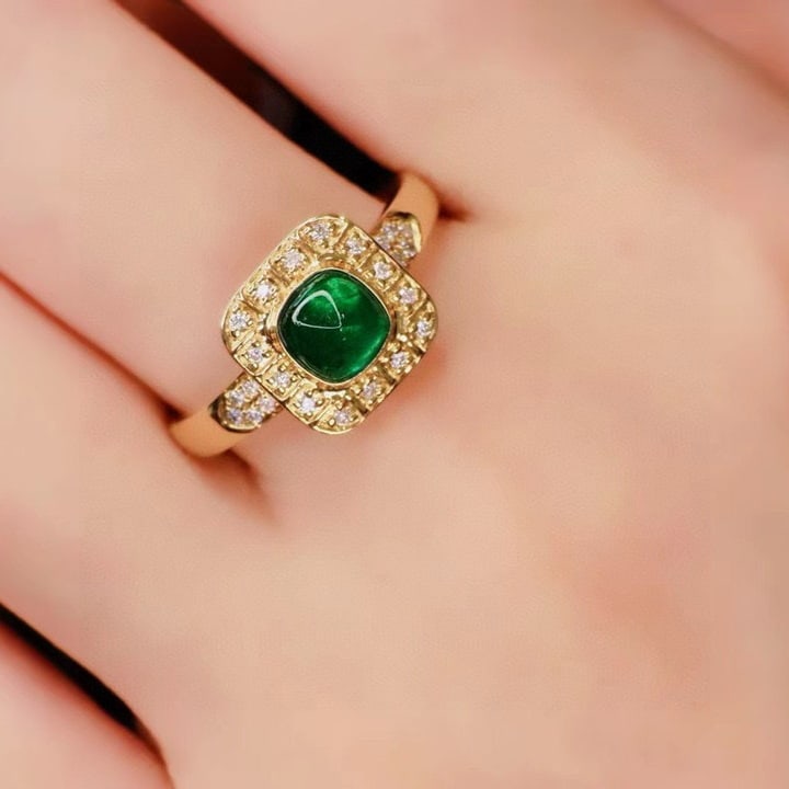 14k Gold 0.87 Ctw Natural Emerald & Diamond Ring - 3