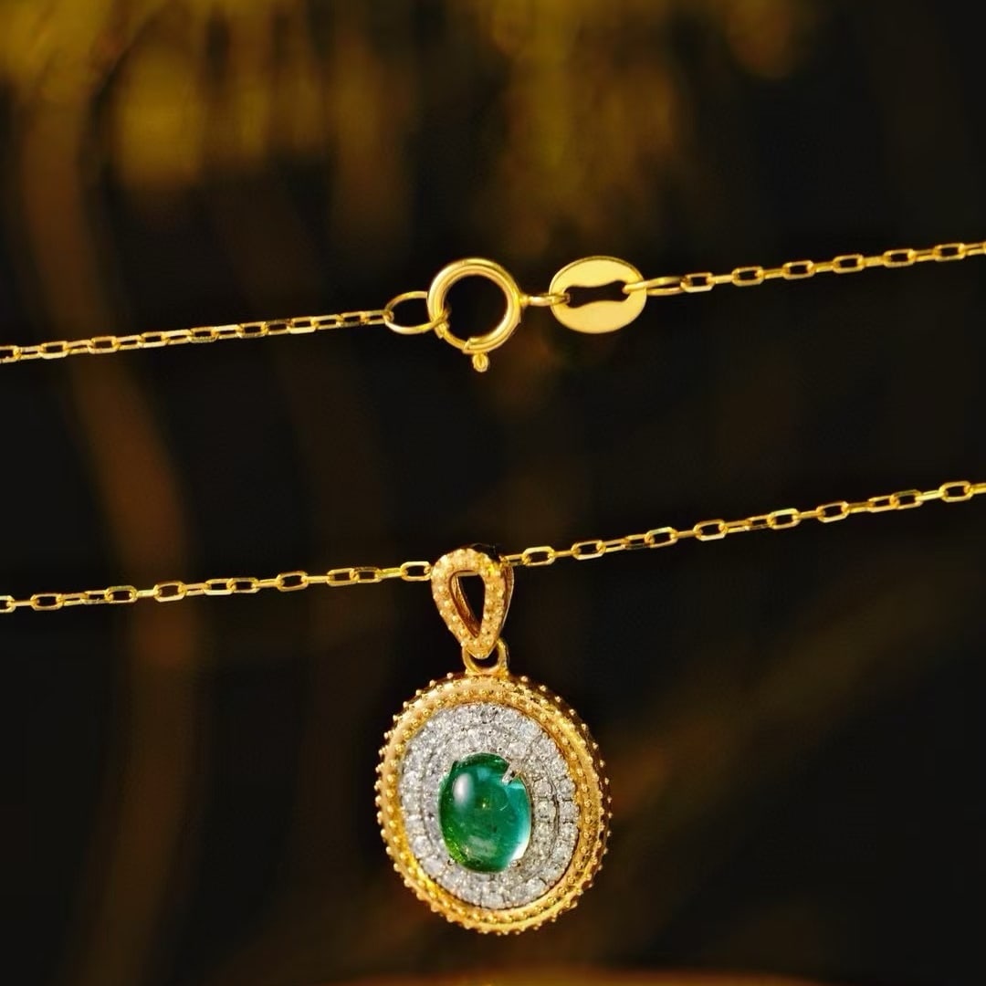 14k Gold 0.66 Ctw Natural Emerald & Diamond Pendant( Without Chain ) - 2