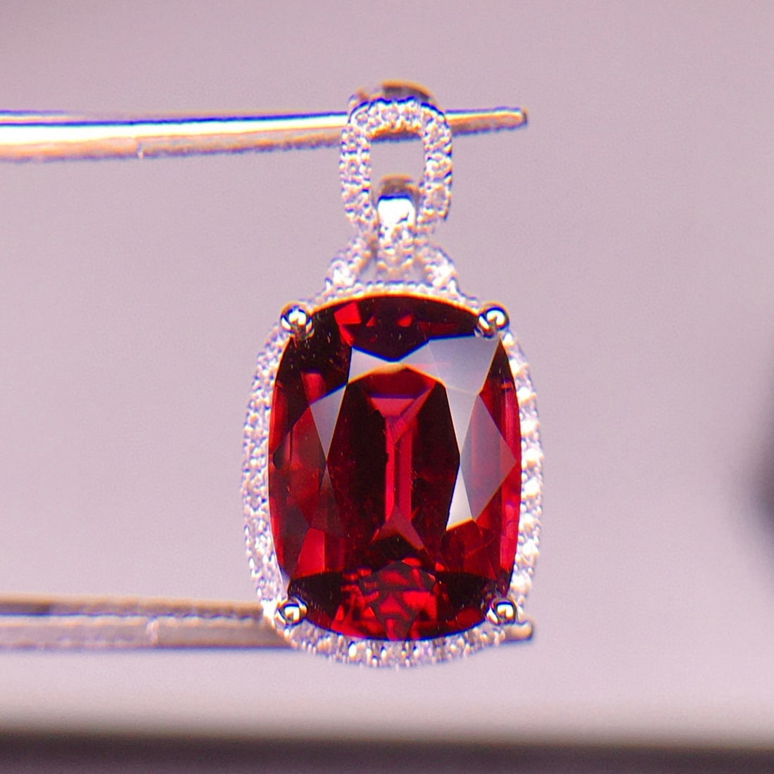 14k Gold 4.1 Ct Natural Tourmaline & Diamond Pendant( Without Chain ): Ref:231002153 // gold content:14k gold // main gemstone:tourmaline // shape:cushion // carat weight:4. 1ct // color:red // treatment:natural // // adjacent gemstone 2 : diamond // shape:round //