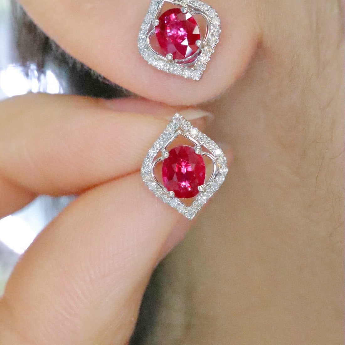 14k Gold 1.26 Ctw Natural Ruby & Diamond Earrings - 5