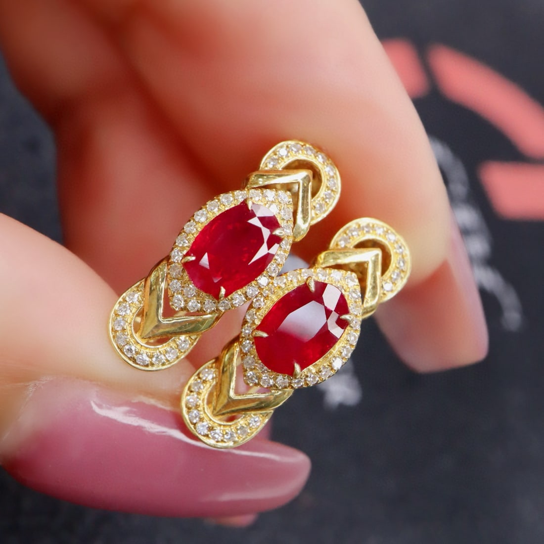 14k Gold 1.39 Ctw Natural Ruby & Diamond Earrings - 3