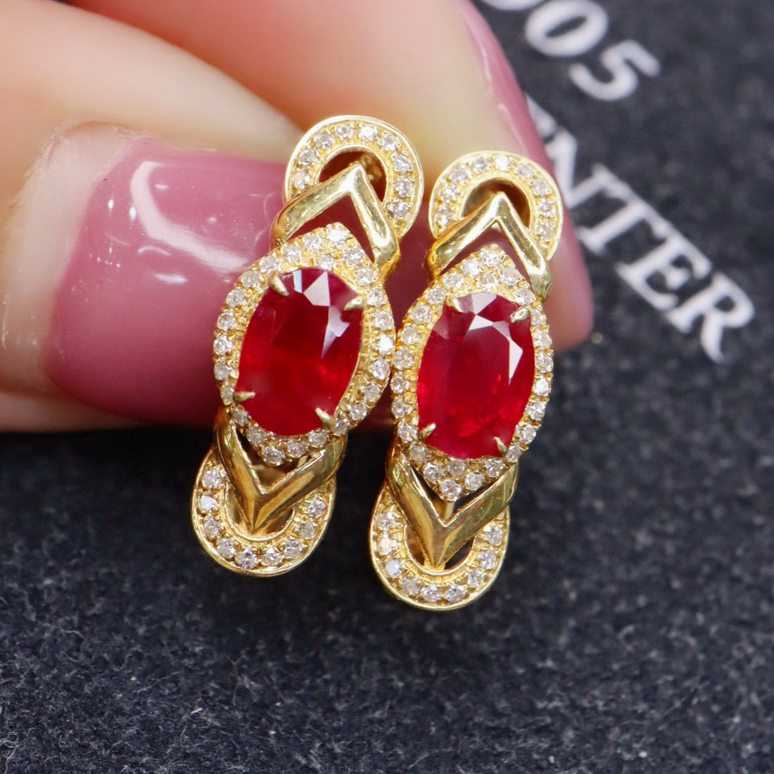 14k Gold 1.39 Ctw Natural Ruby & Diamond Earrings - 4