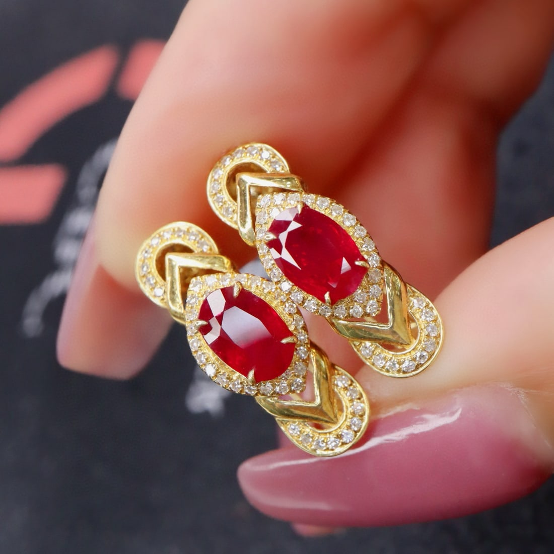 14k Gold 1.39 Ctw Natural Ruby & Diamond Earrings - 5