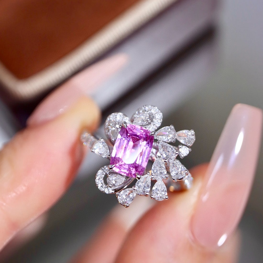 14k Gold 2.30 Ctw Natural Padparadscha Sapphire & Diamond Ring (1 of 9)