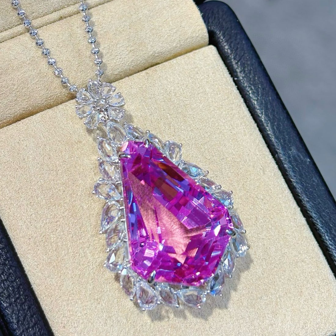 14k Gold 36.76 Ctw Natural Kunzite & Sapphire Pendant( Without Chain ) - 2