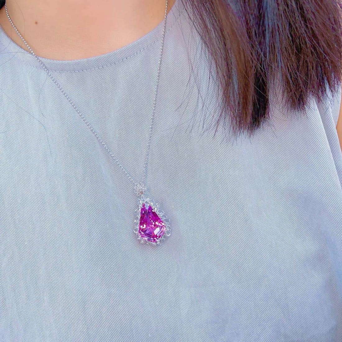 14k Gold 36.76 Ctw Natural Kunzite & Sapphire Pendant( Without Chain ) - 5
