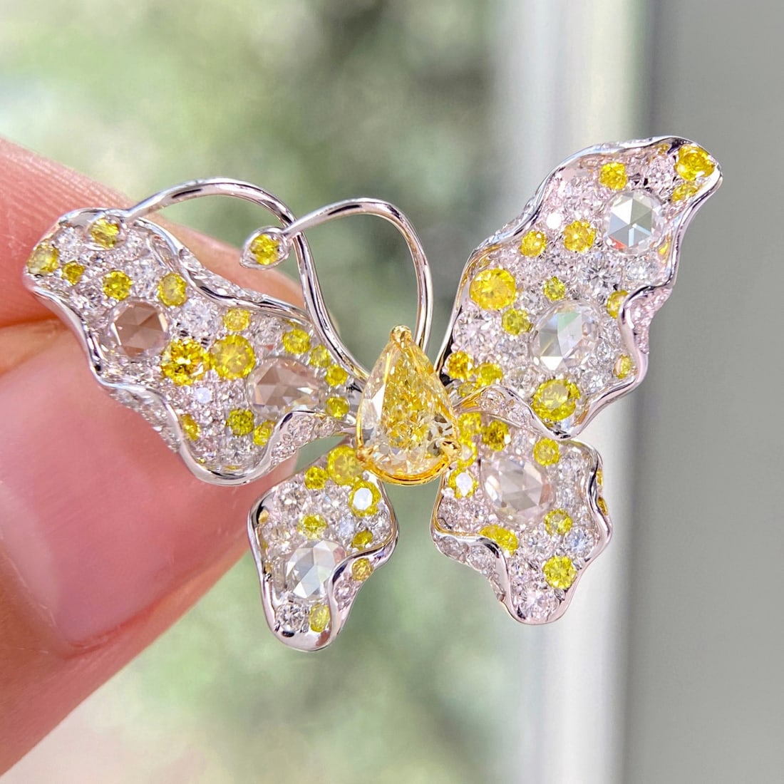 14k Gold 2.21 Ctw Natural Yellow Diamond & Diamond Brooch/pendant( Without Chain ) (1 of 6)