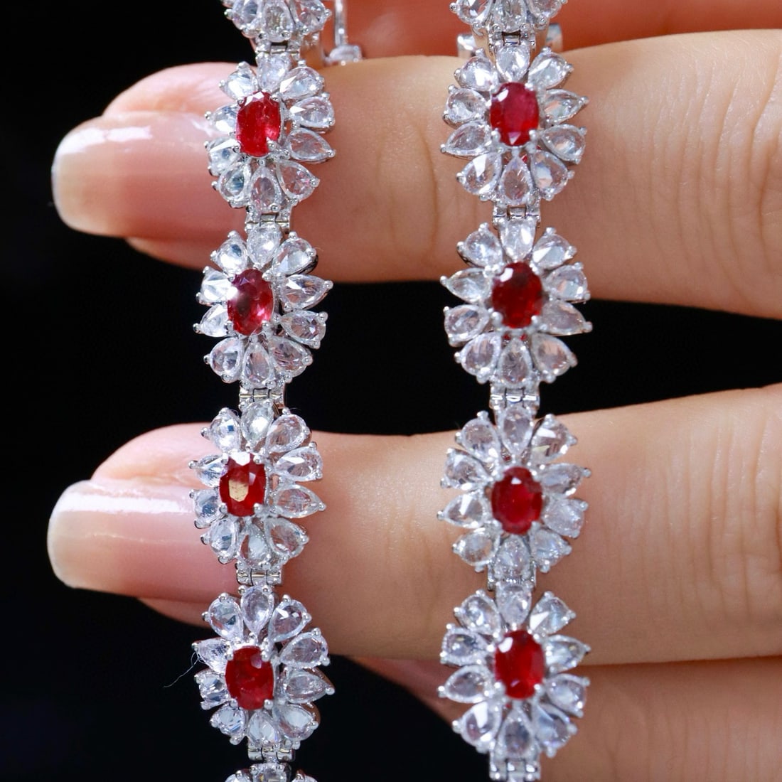 14k Gold 9.36 Ctw Natural Ruby & Sapphire Earrings: Ref:231002219 // gold content:14k gold // main gemstone:ruby // shape:oval // carat weight:2. 12ct // color:pigeonblood red // treatment:natural // // adjacent gemstone 2 : sapphire // shape:pear //
