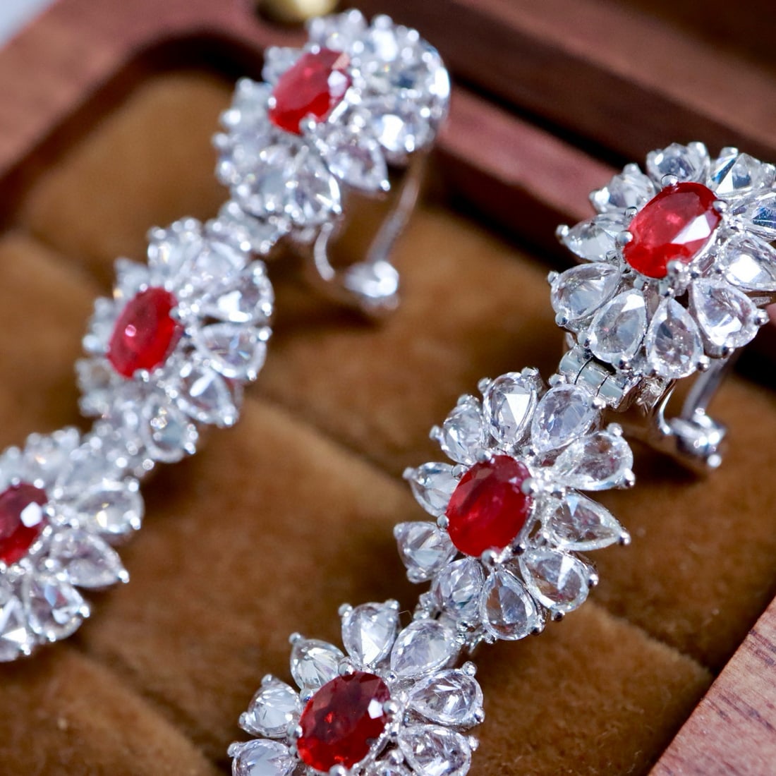 14k Gold 9.36 Ctw Natural Ruby & Sapphire Earrings - 4