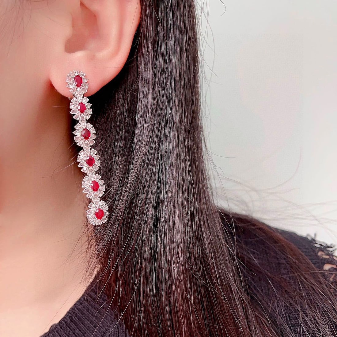 14k Gold 9.36 Ctw Natural Ruby & Sapphire Earrings - 5