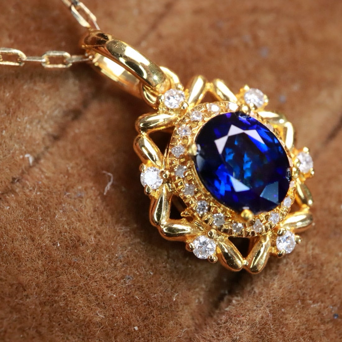 14k Gold 0.91 Ctw Natural Sapphire & Diamond Pendant( Without Chain ) - 4