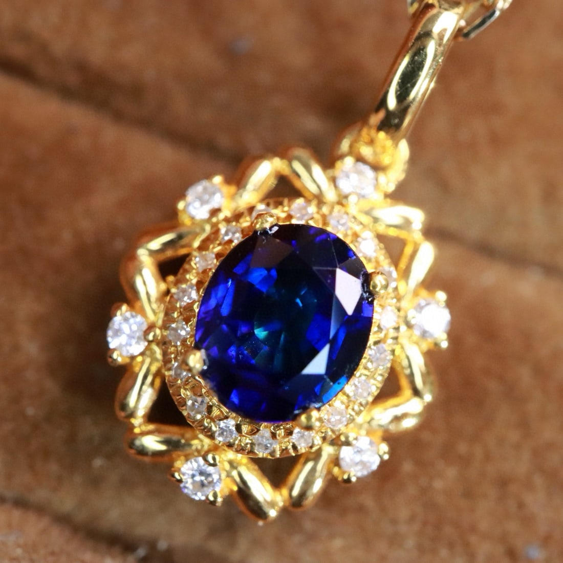 14k Gold 0.91 Ctw Natural Sapphire & Diamond Pendant( Without Chain ) - 5