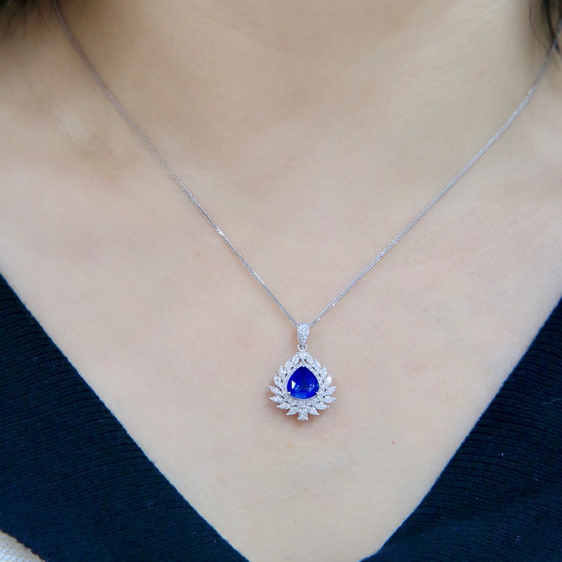 14k Gold 1.72 Ctw Natural Sapphire & Diamond Pendant( Without Chain ) - 2