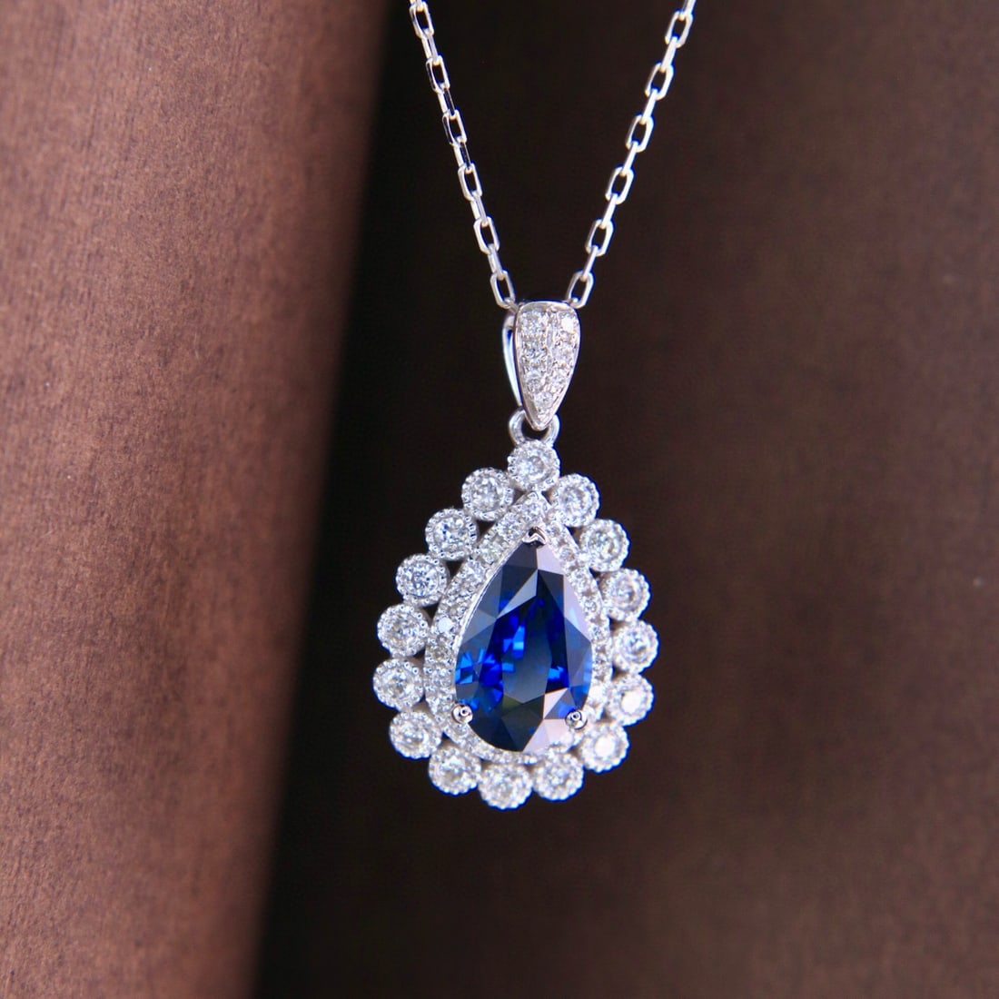 14k Gold 1.46 Ctw Natural Sapphire & Diamond Pendant( Without Chain ) - 2
