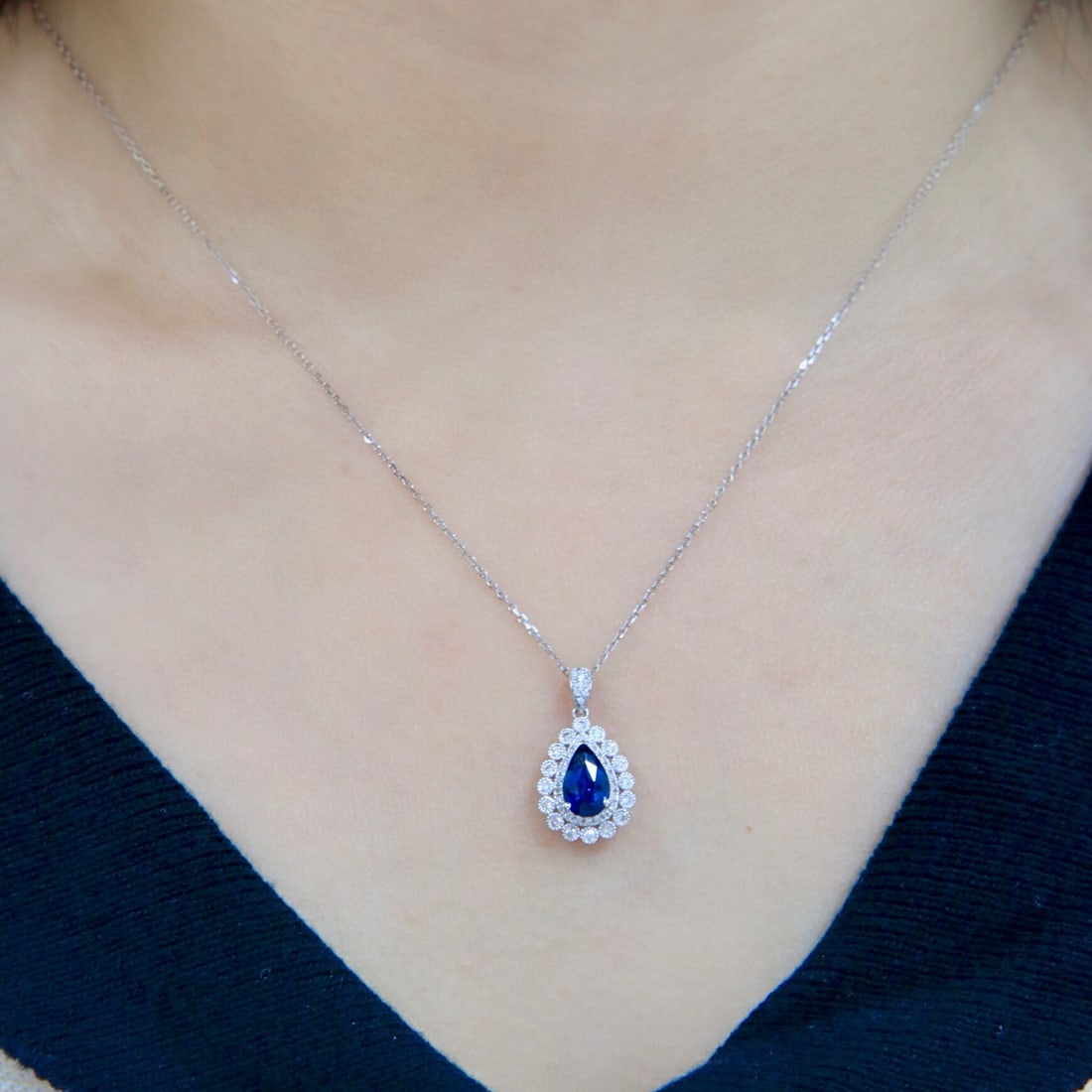 14k Gold 1.46 Ctw Natural Sapphire & Diamond Pendant( Without Chain ) - 3
